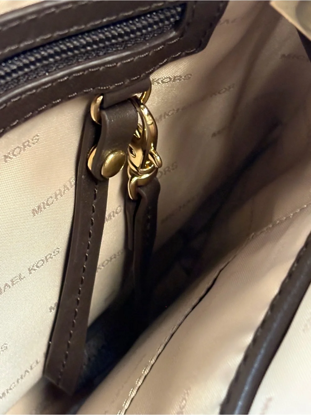 Michael Kors Medium Pocket Pack Crossbody Brown Leather Whipstitch Bag